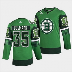 Men Boston Bruins 35 Linus Ullmark 2022 Green St Patricks Day Warm Up Stitched jersey