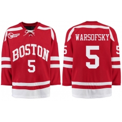 Boston University Terriers BU 5 David Warsofsky Red Stitched Hockey Jersey