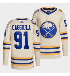 Men Buffalo Sabres 91 Drake Caggiula 2022 Cream Heritage Classic Stitched jersey