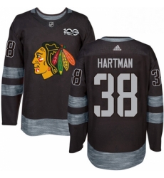 Mens Adidas Chicago Blackhawks 38 Ryan Hartman Authentic Black 1917 2017 100th Anniversary NHL Jersey 