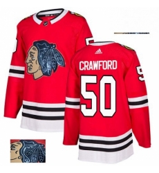 Mens Adidas Chicago Blackhawks 50 Corey Crawford Authentic Red Fashion Gold NHL Jersey 