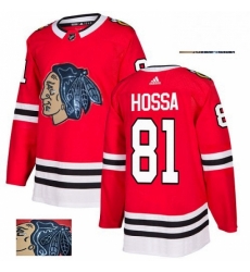 Mens Adidas Chicago Blackhawks 81 Marian Hossa Authentic Red Fashion Gold NHL Jersey 