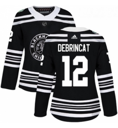 Womens Adidas Chicago Blackhawks 12 Alex DeBrincat Authentic Black 2019 Winter Classic NHL Jersey 