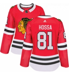 Womens Adidas Chicago Blackhawks 81 Marian Hossa Authentic Red Home NHL Jersey 