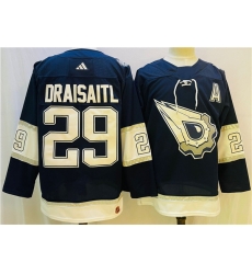 Men Edmonton Oilers 29 Leon Draisaitl Navy White Stitched Jersey