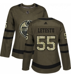 Womens Adidas Edmonton Oilers 55 Mark Letestu Authentic Green Salute to Service NHL Jersey 