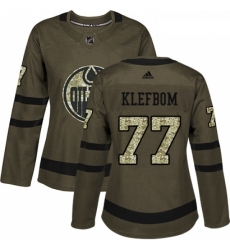 Womens Adidas Edmonton Oilers 77 Oscar Klefbom Authentic Green Salute to Service NHL Jersey 