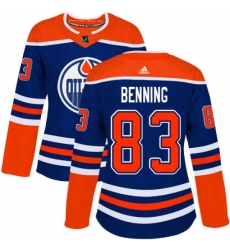 Womens Adidas Edmonton Oilers 83 Matt Benning Authentic Royal Blue Alternate NHL Jersey 