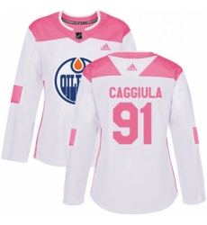 Womens Adidas Edmonton Oilers 91 Drake Caggiula Authentic WhitePink Fashion NHL Jersey 