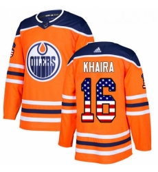 Youth Adidas Edmonton Oilers 16 Jujhar Khaira Authentic Orange USA Flag Fashion NHL Jersey 