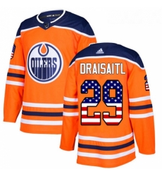 Youth Adidas Edmonton Oilers 29 Leon Draisaitl Authentic Orange USA Flag Fashion NHL Jersey 