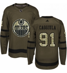 Youth Adidas Edmonton Oilers 91 Drake Caggiula Authentic Green Salute to Service NHL Jersey 