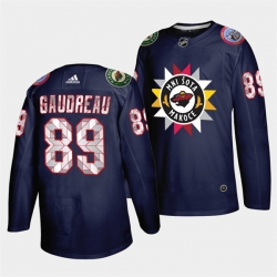 Men Minnesota Wild 89 Frederick Gaudreau 2021 22 Navy Native American Heritage Day Stitched Jersey