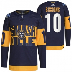 Men Nashville Predators 10 Colton Sissons 2022 Navy Stadium Series Breakaway Player Stitched Jersey