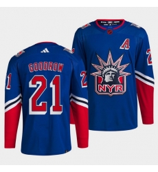 Men New York Rangers 21 Barclay Goodrow Blue 2022 Reverse Retro Stitched Jersey