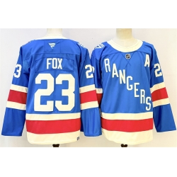 Men New York Rangers 23 Adam Fox Blue With A Patch Stitched Hockey Jersey