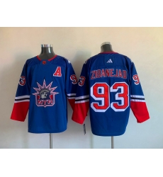 Men New York Rangers Mika Zibanejad #93 Blue 2022 Reverse Retro Stitched Jersey