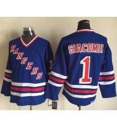 Rangers #1 Eddie Giacomin Blue CCM Heroes of Hockey Alumni Stitched NHL Jersey