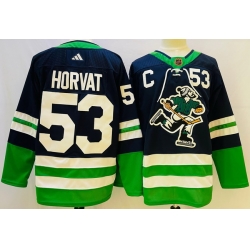 Men Vancouver Canucks 53 Bo Horvat Navy 2022 Reverse Retro Stitched Jersey