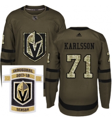 Adidas Golden Knights #71 William Karlsson Green Salute to Service Stitched NHL Inaugural Season Patch Jersey