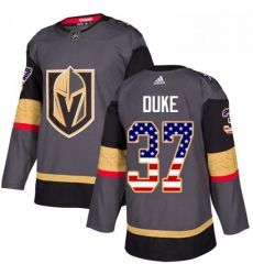 Mens Adidas Vegas Golden Knights 37 Reid Duke Authentic Gray USA Flag Fashion NHL Jersey 