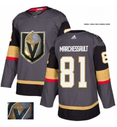 Mens Adidas Vegas Golden Knights 81 Jonathan Marchessault Authentic Gray Fashion Gold NHL Jersey 