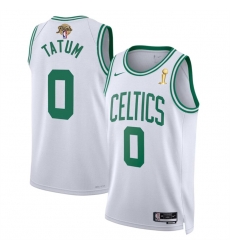 Men Boston Celtics 0 Jayson Tatum White 2024 Finals Champions Association Edition Stitched Basketball Jersey