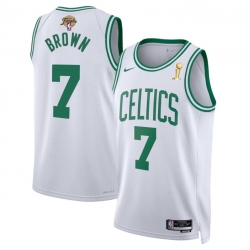 Men Boston Celtics 7 Jaylen Brown White 2024 Finals Champions Association Edition Stitched Basketball Jersey