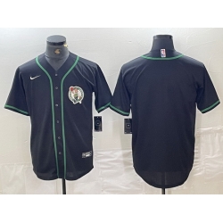 Men Boston Celtics Black With Patch Cool Base Stitched Baseball Jersey 3