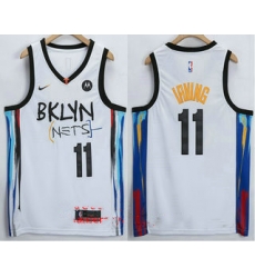 Men Brooklyn Nets 11 Kyrie Irving NEW White 2021 City Edition Swingman Stitched NBA Jersey With The NEW Sponsor Logo