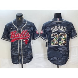 Men Chicago Bulls 23 Michael Jordan Gray Camo Cool Base Stitched Baseball Jersey