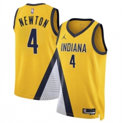 Men Indiana Pacers 4 Tristen Newton Yelllow 2024 Draft Statement Edition Stitched Basketball Jersey