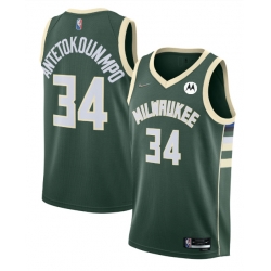 Men Milwaukee Bucks 34 Giannis Antetokounmpo Green 2021 22 Icon Edition 75th Anniversary Swingman Stitched Jersey