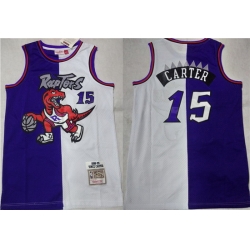 Men Toronto Raptors 15 Vince Carter Purple White Splite Throwback Stitched Jersey