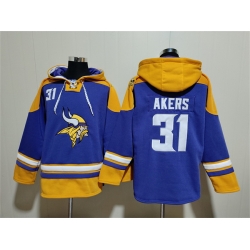 Men Minnesota Vikings 31 Cam Akers Purple Yellow Ageless Must Have Lace Up Pullover Hoodie