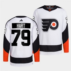 Men Philadelphia Flyers 79 Carter Hart White 2022 Reverse Retro Stitched Jersey