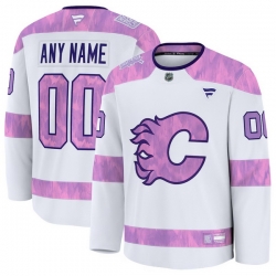 Men Women Youth Calgary Flames Fanatics White 2024 Hockey Fights Cancer Custom Practice Jersey