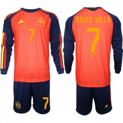 Spain 2026 FIFA World Cup Soccer Jersey Red LONG #7 DAVID VILLA
