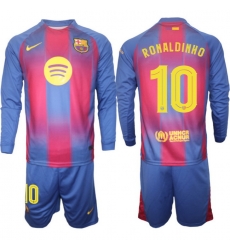 Men FC Barcelona 2026 Soccer Jerseys Red Long #10 RONALDINHO Men FC Barcelona 2026 Soccer Jerseys Red Long #10 RONALDINHO