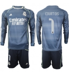 Men Real Madrid 2026 Soccer Jerseys DarkBlue Long #1 COURTOIS Men Real Madrid 2026 Soccer Jerseys DarkBlue Long #1 COURTOIS