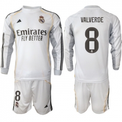 Men Real Madrid 2026 Soccer Jerseys White Long #8 VALVERDE