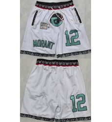 Men Memphis Grizzlies 12 Ja Morant White 2025 Shorts   Men Memphis Grizzlies 12 Ja Morant White 2025 Shorts