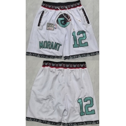 Men Memphis Grizzlies 12 Ja Morant White 2025 Shorts   Men Memphis Grizzlies 12 Ja Morant White 2025 Shorts