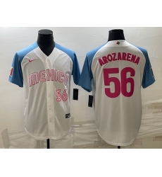 Men Mexico Baseball 56 Randy Arozarena 2023 White Blue World Baseball Classic Stitched JerseyS 1