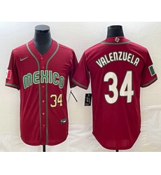 Men's Mexico Baseball #34 Fernando Valenzuela Number 2023 Red Blue World Baseball Classic Stitched Jerseys