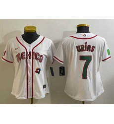 Women's Mexico Baseball #7 Julio Urias Number 2023 White World Classic Stitched Jersey9