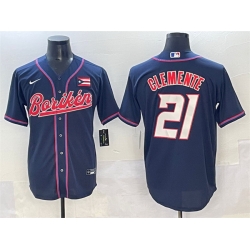 Men Puerto Rico Baseball 21 Roberto Clemente Navy 2023 World Baseball Classic Stitched Jersey