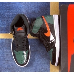 Women Air Jordan 1 Green black Orange Lace Basketball Shoes
