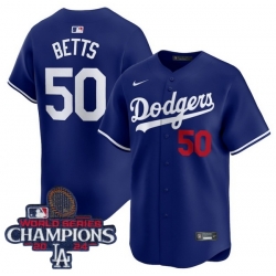 Youth Nike Los Angeles Dodgers Mookie Betts #50 Blue Flex Base 2024 World Series Champions Stitched MLB Jersey