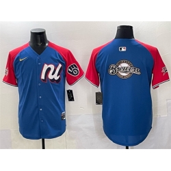 Men National League Milwaukee Brewers Team Big Logo Blue Red Alternate 2025 All Star Edition Limited Stitched Baseball Jersey Men National League Milwaukee Brewers Team Big Logo Blue Red Alternate 2025 All Star Edition Limited Stitched Baseball Jersey